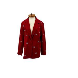 Quacker Factory American Flag Patriotic Womens Blazer Red‎ Patriotic Large